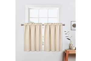 LinTimes Krótkie zasłony 91 cm długości, do zestawu łazienkowego, 2 panele, kieszeń na pręt, do kawiarni, blokujące światło, zaciemniające zasłony kempingowe, do małych okien, kuchni, 61 x 81 cm,