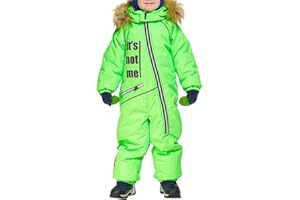 WIFGMJY Ski Suit Kids Junior Toddler Waterproof SnowSuit, Fleeced Lined Quick Dry, One Piece Taped Seams Rain Suit Over Coat Kids Padded All-in-One Waterproof Suit Snowsuit Childs Childrens Boys Girls