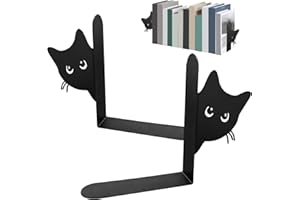 SOLINOREX Fermalibri in Metallo, 2 Pezzi Fermalibri Gatto, Portalibri da Scrivania per Libreria, Ufficio, Casa, Nero