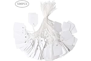 Pengxiaomei 500 Pieces Jewelry Price Tags, White Strung Tags Paper Marking Tags Clothing Display Tag Price Labels with String(23 * 14mm)