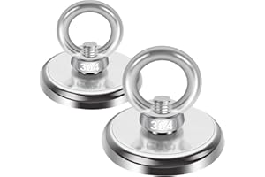 CRIVEPLE 2 Piezas Imán anular de Neodimio, 45Kg Fuerza de Tracción Imanes Neodimio Potentes Redondo con Perno de Ojo de Elevación para Hogar, Taller, Pesca en el Agua, 32 mm de Diámetro
