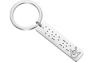 BEKECH ASL Jewelry Braille Gifts I Love You in Braille Charm Keychain Hand Sign Language Jewelry Gift for Her Him Mommy Daddy Girlfriend Boyfriend Wife Husband Friends BFF Gift