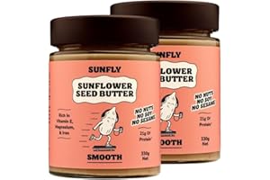 SUNFLY Smooth Sunflower Seed Butter – Palm Oil Free, Peanut Butter Alternative - Creamy, Nut-Free, Vegan Protein Spread -Top 14 Allergen Free, Soy Free - Rich in Vitamins & Minerals - 2 x 330g Jars
