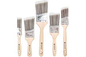 ESPORTIC 5 Pezzi Pennelli Piatti con Manico in Legno, Pennelli Pittura in Legno, Set di Spazzole Piatte per Pittura Acrilica, Pennello per Colori ad Acqua, Vernice, Mobili, Pittura Muri, Carta da Paratii