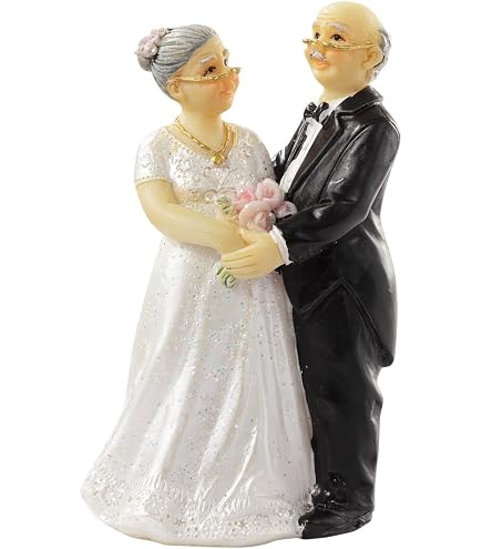 Figurine Anniversaire Mariage Noces D'Or - Couple Sénior 50 Ans - Hauteur 15.8 Cm - Cadeau Symbolique