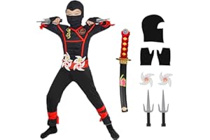 skyllc Ninja Costume Kids, Boys Ninja Cosplay Set con Guanti Freccette a baionetta - per Giochi di Ruolo Halloween Festa di Natale Carnevale