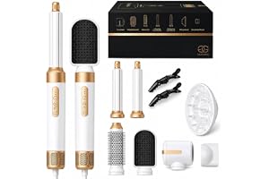 Airstyler 7-i-1 locktång, Golden Goods hårstyling set med varmluftsborste, plattborste, hårtork, ge håret volym, räta ut, locka och föna, rundborstfön, 1400W