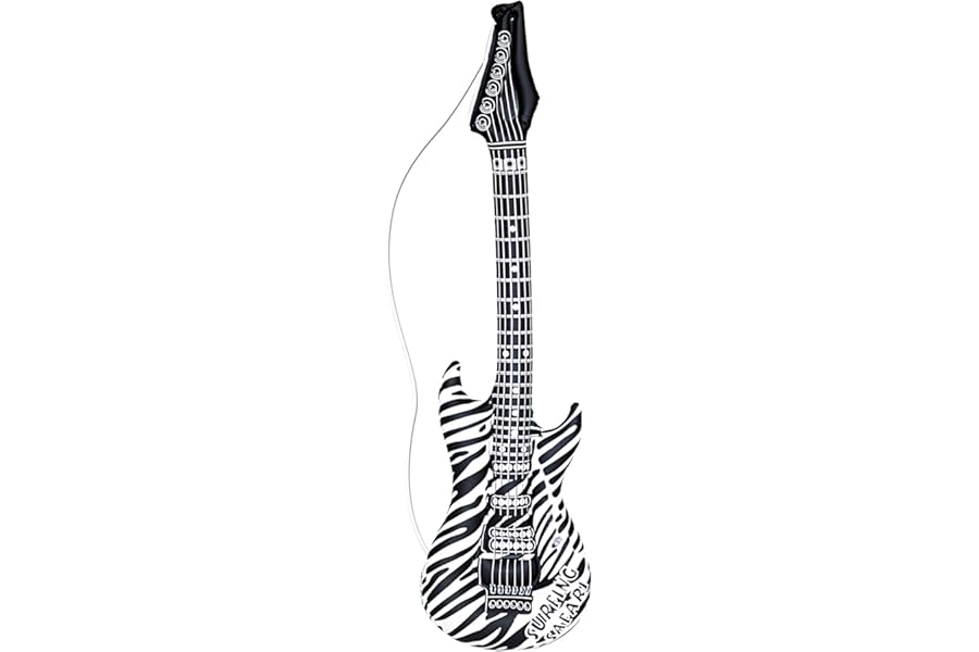 WIDMANN 23942 - Inflatable Guitar Rockstar Zebra With Strap, Adult Unisex, Length 105 cm, Pop Star, Punk, Musicians, Carnival, Theme Parties