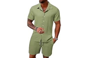 HOEFIRM Mens Tracksuit Polo Shirt Summer Set 2 Piece Suit Button Short Sleeve Beach Joggers Gym Top Casual Sport Sweat Activewear