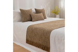 JANEMUA Bomull och hampa enfärgad Bed Runner, hudvänlig silkesmjuk sängsjal, modernt icke-blekande överkast för hemmet och hotelldekoration-haki