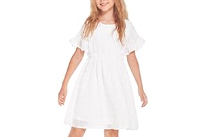 Flypigs Abiti da Bambina a Maniche Corte Abito da Principessa per Ragazza A-Line Elegante Abito da Sposa per Feste Tinta Unita Completi Scolastici Abbigliamento per Bambine 3-12 Anni