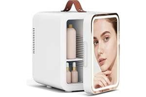 ARTETHYS Mini Skincare Fridge for Bedrooms, 4L Small Car Fridge with LED Mirror, Cooler and Warmer, Beauty Fridges for Home Office, 220V AC/12V DC