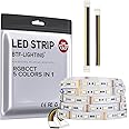 BTF-LIGHTING 5050 RGBCCT 5in1 16.4FT 5M 60LEDs/m 300 LEDs RGB+Warm White+Cool White LED Strip IP30 Non-Waterproof White PCB 5 Colour in 1 DC12V for Stairs Room Garden Indoor Lighting