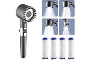 Yeria Soffione doccia con filtro risparmio idrico, soffione doccia anticalcare ad alta pressione, doccetta doccia bagno a pioggia con 5 tipi di getti