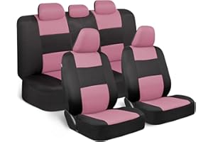 BDK PolyPro Car Seat Covers Full Set in Pink on Black – Front and Rear Split Bench for Cars, Easy to Install Cover Set, Accessories Auto Trucks Van SUV