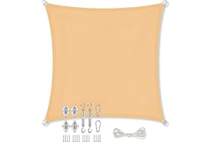 Vivanutria aguasol Sonnensegel Quadrat 4 x 4 m + GRATIS (!) Befestigungsmaterial | Farbe Sand | für Garten, Balkon & Terrasse | Sonnenschutz | Wetterschutz | wasserabweisend | PES | Polyester