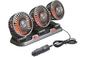 TOTMOX Circulateur d'air de refroidissement électrique à trois têtes Ventilateur automatique rotatif à 360° Ventilateur de refroidissement de voiture portable pour berline/SUV/RV/Bateau/Camion