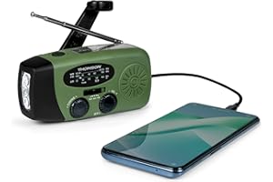 THOMSON Radio FM Solaire Portable RT260,eclairage LED, Bouton SOS Alarme,Dynamo pour Recharge Manuelle, Recharge USB Batterie 2000 mAh, Charge d'appoint Smartphone (Multicolore)