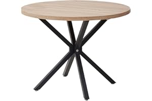 DEYARNA HOME Esszimmertische mit Metallgestell, Küchentisch für 4-6 Personen, 100cm Runder Tisch für Wohnzimmer, Büro, Restaurant (Helle Holzfarbe)