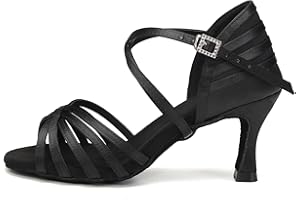 AOQUNFS Women's Latin Dance Shoes Satin High Heel Open Toe Salsa Bachata Tango Samba Ballroom Party Practice Dancing Shoes, EM2324-3 inch