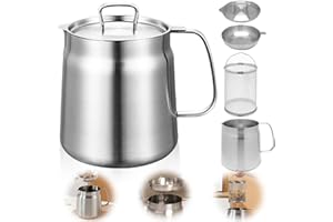 ASFRODE Contenitore per grasso di pancetta in acciaio inox, contenitore per grasso da 2 l, con filtro a maglia fine, coperchio antipolvere, ciotola antiscivolo, utensili da cucina per conservare olio per