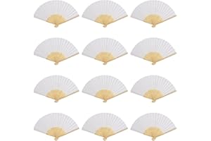 VIDETOL 32 Pcs White Handheld Paper Fan, Paper Folding Fans with Bamboo Handle, Papers Fans for Wedding Decoration, Party Decoration, Party Favors and DIY Decoration