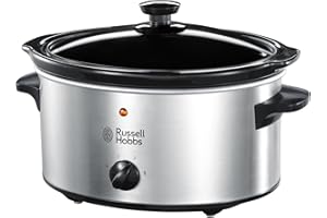 Russell Hobbs 3.5L Stainless Steel Electric Slow Cooker - Cooks upto 4 portions, 3 heat settings, high/low/keep warm, Removable ceramic pot for easy cleaning, Glass lid, Energy saving, 160W, 23200