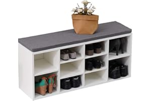 OFCASA 3 Tiers Shoe Bench White Shoe Rack Storage Cabinet with Padded Seat 10 Cubes Storage for Hallway Entryway 104 x 30 x 48cm