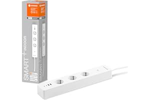LEDVANCE Smart Plug con tecnologia WiFi, striscia a tre prese con protezione da sovraccarico e protezione da sovratensioni, comprese le connessioni USB, controllabile tramite app WiFi, Alexa e Google