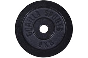 Gorilla Sports® Disques de Poids - Individuel/Ensemble 0,5kg, 1,25kg, 2,5kg, 5kg, 10kg, 15kg, 20kg, 25kg, 30kg, en Fonte, Ø 30mm, Argent/Noir - Disques d'Haltères, Musculation, Fitness, Haltérophilie