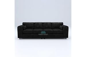 Gamzo Outlet New Modern Luxurious Large 4 Seater Full Back Sofa Alaska Fabric Couch Seat Lounge Corner Settee Footstool Living Room Guest room Furniture for Home Furnishing (Black, 4 Seater)