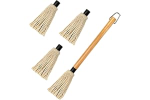GEEKHOM Mopy do grilla, długi drewniany uchwyt, 45 cm, szczotki do mopa z wymiennymi głowicami, szczotka do sosów do grillowania, pieczenia, palenia, pieczenia, steków, gotowania