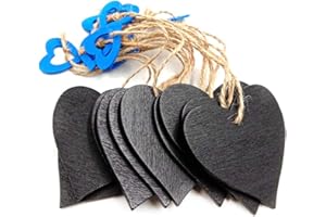 ULTNICE 10 stück Mini Hängend Tafel Holz Schiefertafel Tags für Message Board Zeichen (Blau Herz)