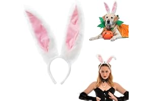 QIZHIQIAMY Oreille de Lapin Halloween Serre Tete Oreille de Lapin Noir Dentelle/Blanc Peluche Bunny Ears pour Enfants Adultes Halloween Accessoire de Déguisement, Cosplay