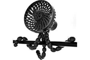 wyewye Portable Stroller Fan, Portable Fan for Pram with Flexible Tripod with 3 Speeds Type-C Rechargeable for Bed Bike, Blac