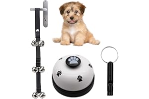 GegXcn Dog Bells Toilet Training, Adjustable Dog Doorbell Kit for Puppy Training, Interactive Pet Communication Bell for Cats & Small Dogs, with Whistle (Black)