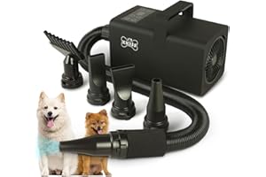 XKISS Hundefön 4.5 HP / 3200 W, aufgerüsteter LED-Blower Hund, Hundetrockner sehr leise, einstellbare Geschwindigkeit und Wärme, mit 4 verschiedenen Düsen (schwarz)
