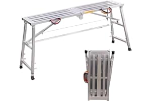 ‎HIYOUGO Arbeitsplattform, klappbar Arbeitsbühne Gerüstleiter, Höhenverstellbar Tragbare Anti-Rutsch Plattform, Tritthocker Stufenstehleiter Haushaltsleiter (Silvery, 160x30cm)