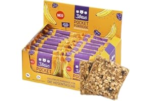 3Bears Pocket Porridge Poppy Banana 16 x 55 g I Barretta d'avena vegana To-Go I Barretta d'avena per una colazione ipocalorica | Deliziosa barretta energetica con il 36% di avena e 214 kcal