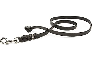 CopcoPet - Hundeleine Schwarz aus Premium Rindsleder - Weiche Schleppleine für Hunde mit Chromkarabiner - Geflochtene Fettlederleine ohne Handschlaufe - Hunde Zubehör Made in Germany (1m x 8mm)
