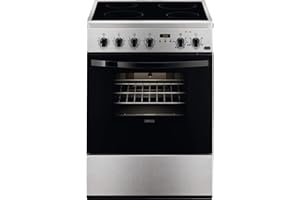 Zanussi ZCV65311XA Cocina independiente 86 x 60 x 60 cm, con placa vitrocerámica de 4 zonas, horno y grill eléctricos, Temporizador electrónico, multifunción de 5 programas, Clase A-10%, Inox