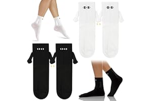 HZMJDHZM 2 Paires Chaussettes Main Dans La Main, Ventouse Magnétique Couple Chaussettes, Couple Holding Hands Socks, Drôles Mignon Tenant Les Mains Chaussettes Noir Blanc pour Femmes Hommes