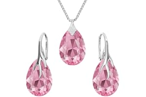 Panda-Jewellery Schmuckset für Damen Ohrringe Silber 925 Hängend - Kette Damen mit Anhänger - Schmuck Set für Sie mit Kristallen Birne - Ohrringe Hängend und Halskette Mädchen Geschenk Frauen