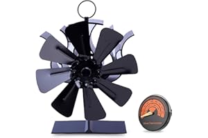 ROADTIME Ventola per stufa a legna a 8 pale con termometro, ventola per camino alimentata a calore, 70 °C con avvio automatico silenzioso per stufa a legna/bruciatore a legna/caminetto
