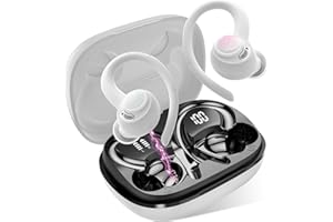 JESEBANG Bluetooth Kopfhörer Sport, in Ear Kopfhörer Kabellos Bluetooth 5.3 mit HD Mic, Herausragender Sound, 40 Std Spielzeit, Comfort Fit, Dual LED-Anzeige, IP7 Wasserdicht Ohrhörer mit Ohrhaken, Weiß