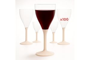 Table'Colors Lot de 100 Verres A Pied Plastique Lavable et Reutilisable - Emboitage Parfait, Grande Stabilité, Idéal Mariage, Anniversaire, Réceptions - Contenance 16cl (Ivoire)