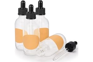 stonylab 4 Pack Flaconi Contagocce in Vetro, Flacone in Vetro Vuoto con Contagocce in Vetro Affusolato, Tappo Interno e Etichetta per Oli Essenziali, Fragranze e Aromaterapia (60 ml, Trasparente)