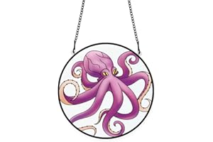 PLIGREAT Suncatchers Octopus Acrylic Stained Glass Sun Catcher Summer Hanging Ornament for Bedroom Living Room Patio Wall Pediments Window Decoration Garden Tree Decor Housewarming Memorial Gifts