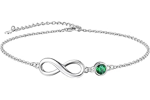 Suplight 925 Stelring Silver Infinity Birthstone Anklet, Dainty Foot Chain Crytal Anklet Bracelets for Women Girls (with Gift Box)