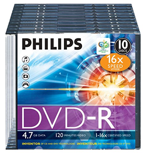 Philips DVD-R Rohlinge (4.7 GB Data/120 min. Video, 16x High-Speed-Aufnahme, 10er Slim Jewel Case) - 2